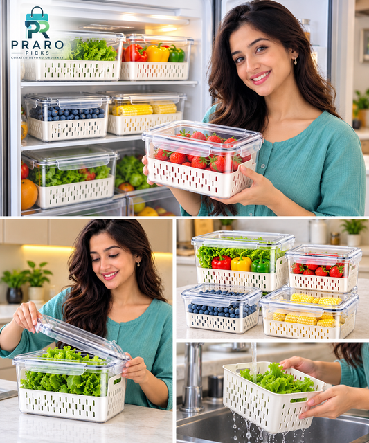 4-Piece Airtight Refrigerator Storage Containers – Fridge Organizers for Fruits & Vegetables