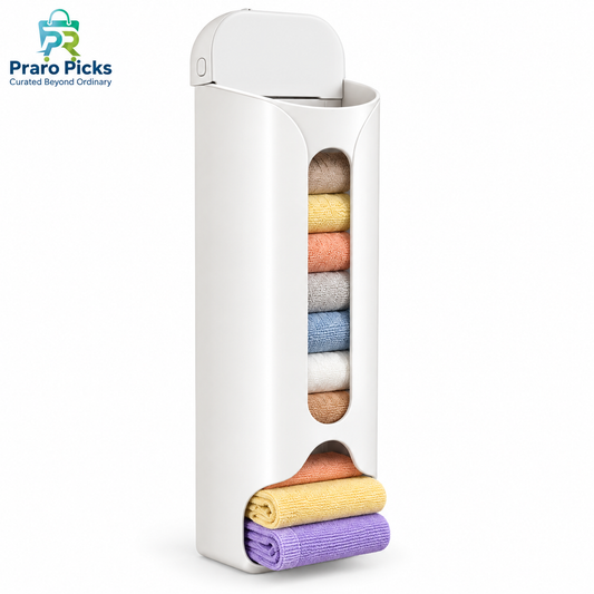 Wall-mounted towel storage organizer with compact vertical design for bathroom and home organization
