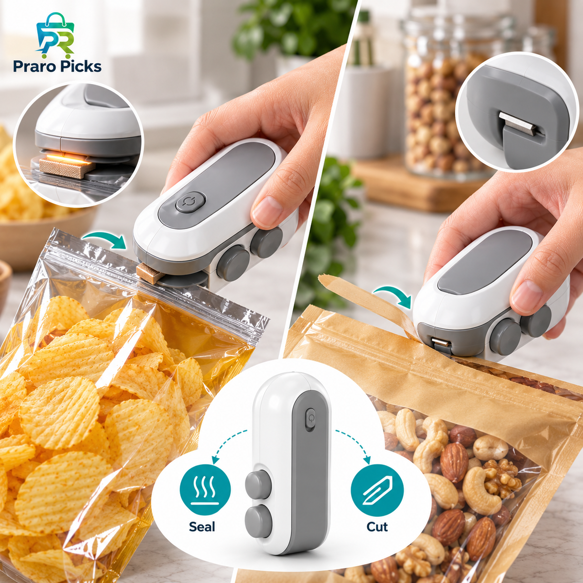 2-in-1 portable mini heat sealer and bag cutter sealing and cutting food storage bags