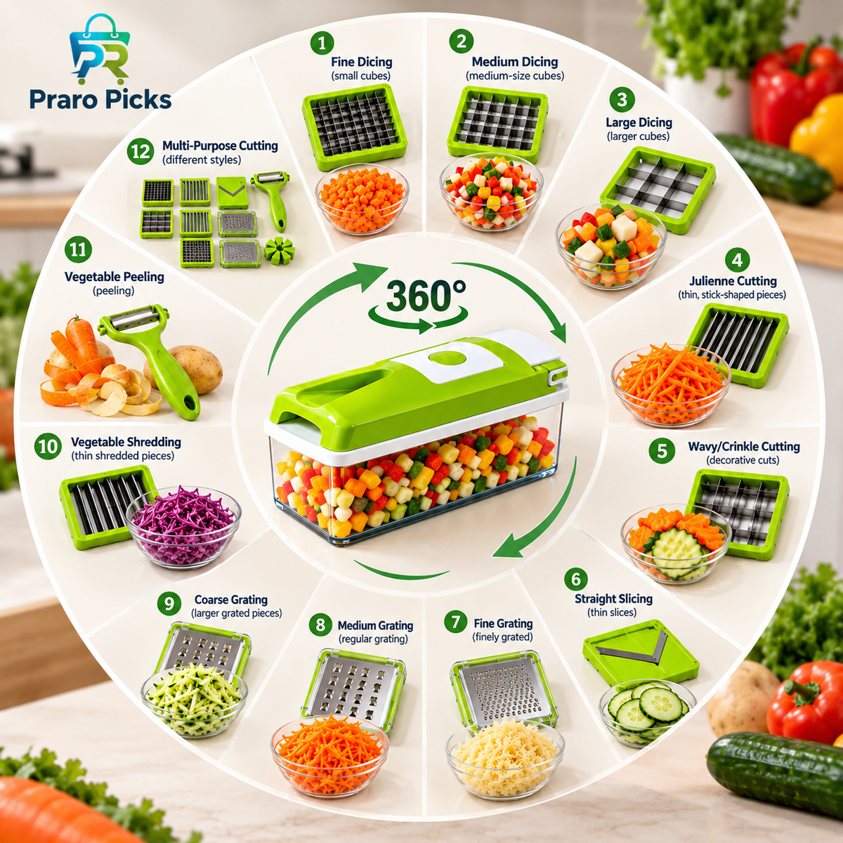 12-in-1 Multi-Purpose Vegetable & Fruit Chopper — Slicer, Cutter & Grater