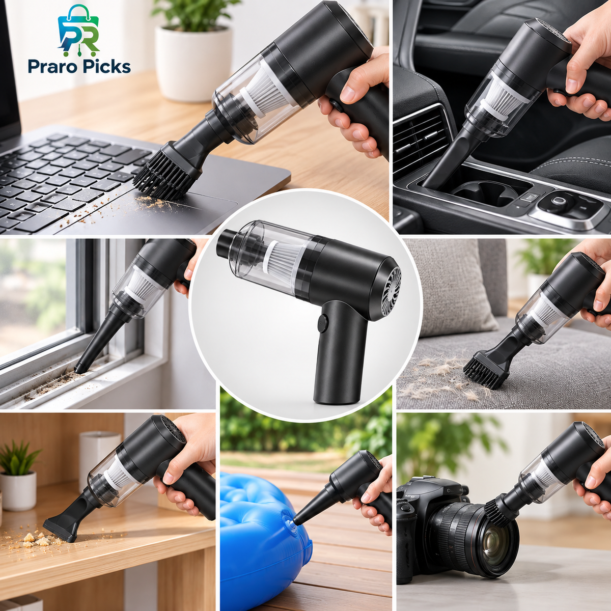 Portable cordless vacuum cleaner used for cleaning keyboard, car interior, window tracks, sofa, drawers and camera equipment