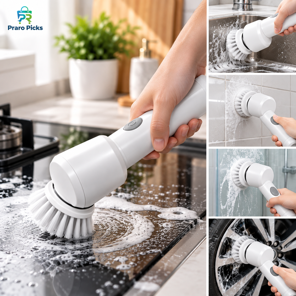Electric rotary cleaning brush for kitchen, sink, tiles and car wheel cleaning