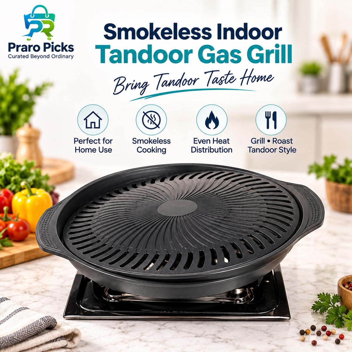 Smokeless indoor tandoor gas grill for home cooking - Praro Picks