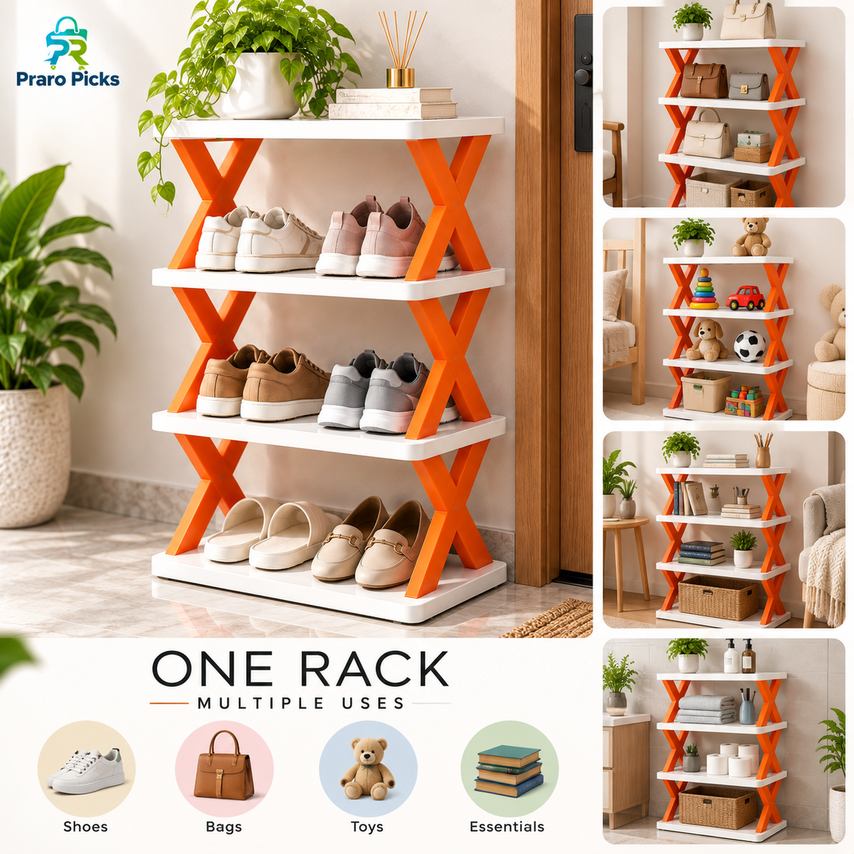 4-Tier Foldable Multi-Purpose Storage Rack – Space-Saving Organizer