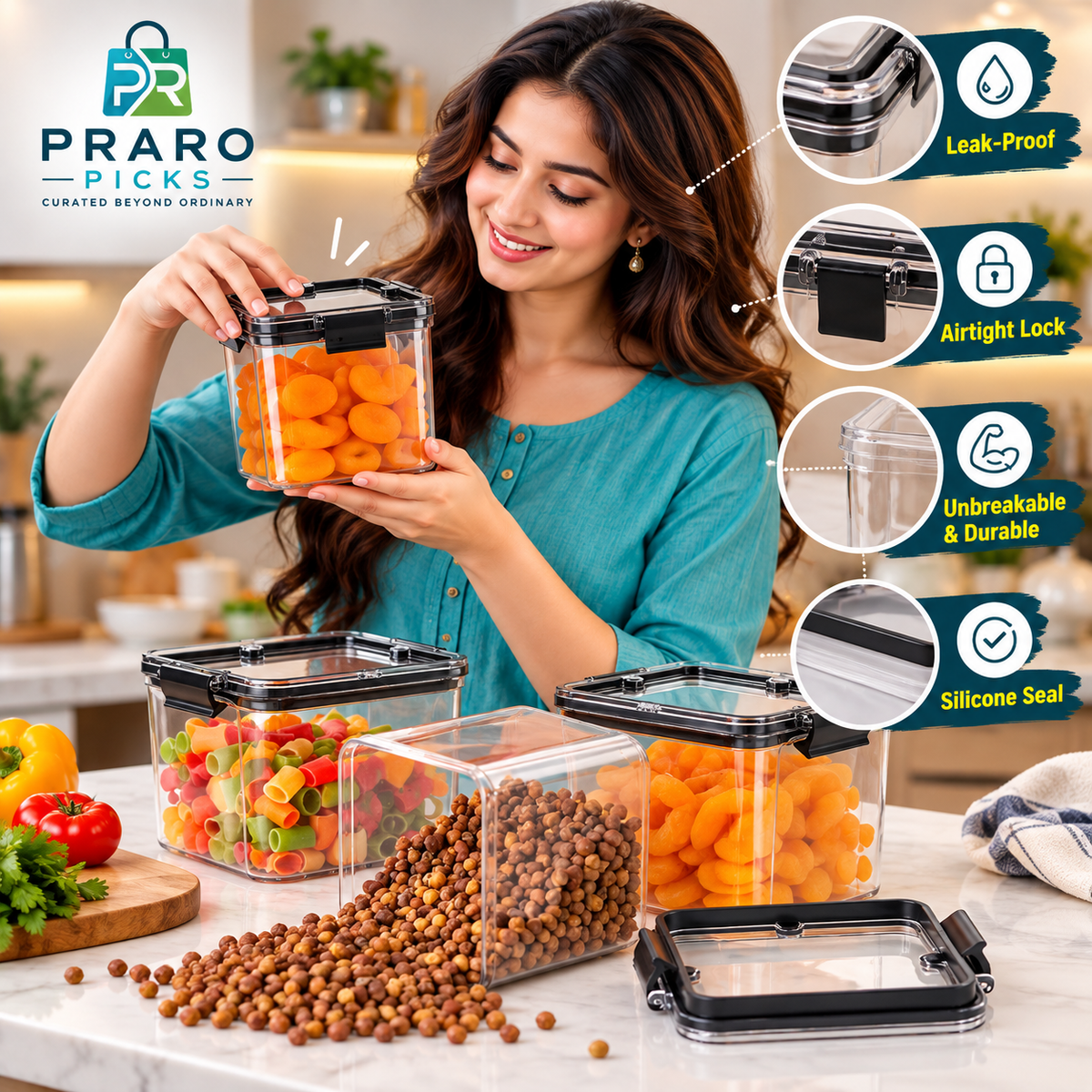 400 ML Airtight Kitchen Storage Containers – Unbreakable Set of 8