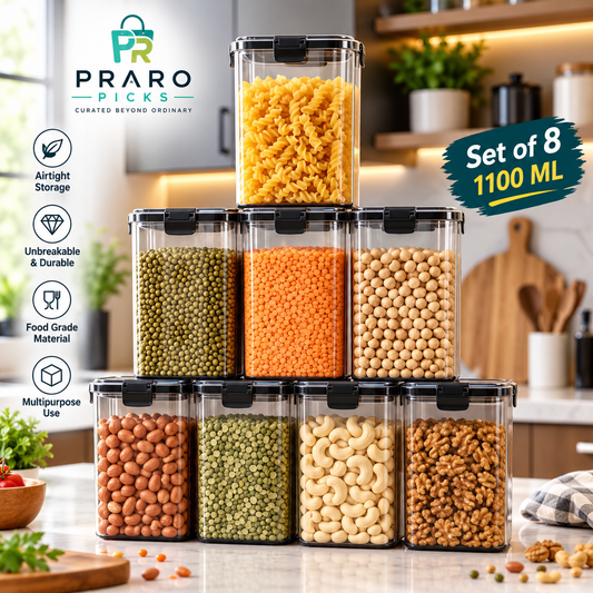 1100 ML Airtight Kitchen Storage Containers – Unbreakable Set of 8