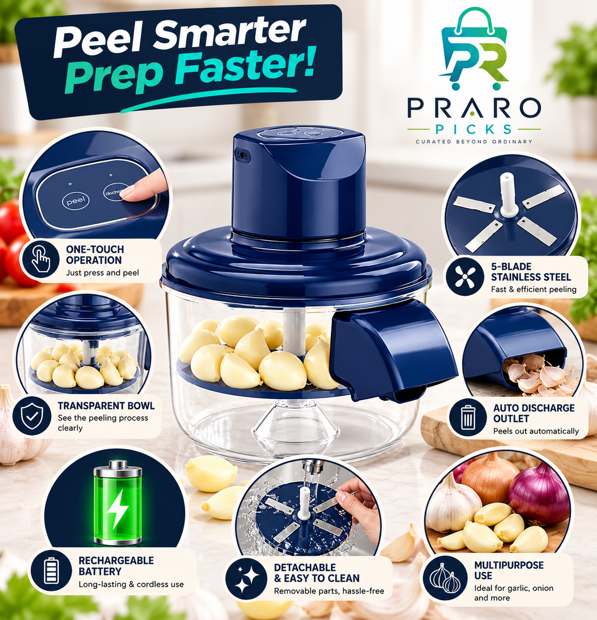 Automatic Electric Fruit & Vegetable Peeler – 5-Blade Rechargeable Kitchen Gadget