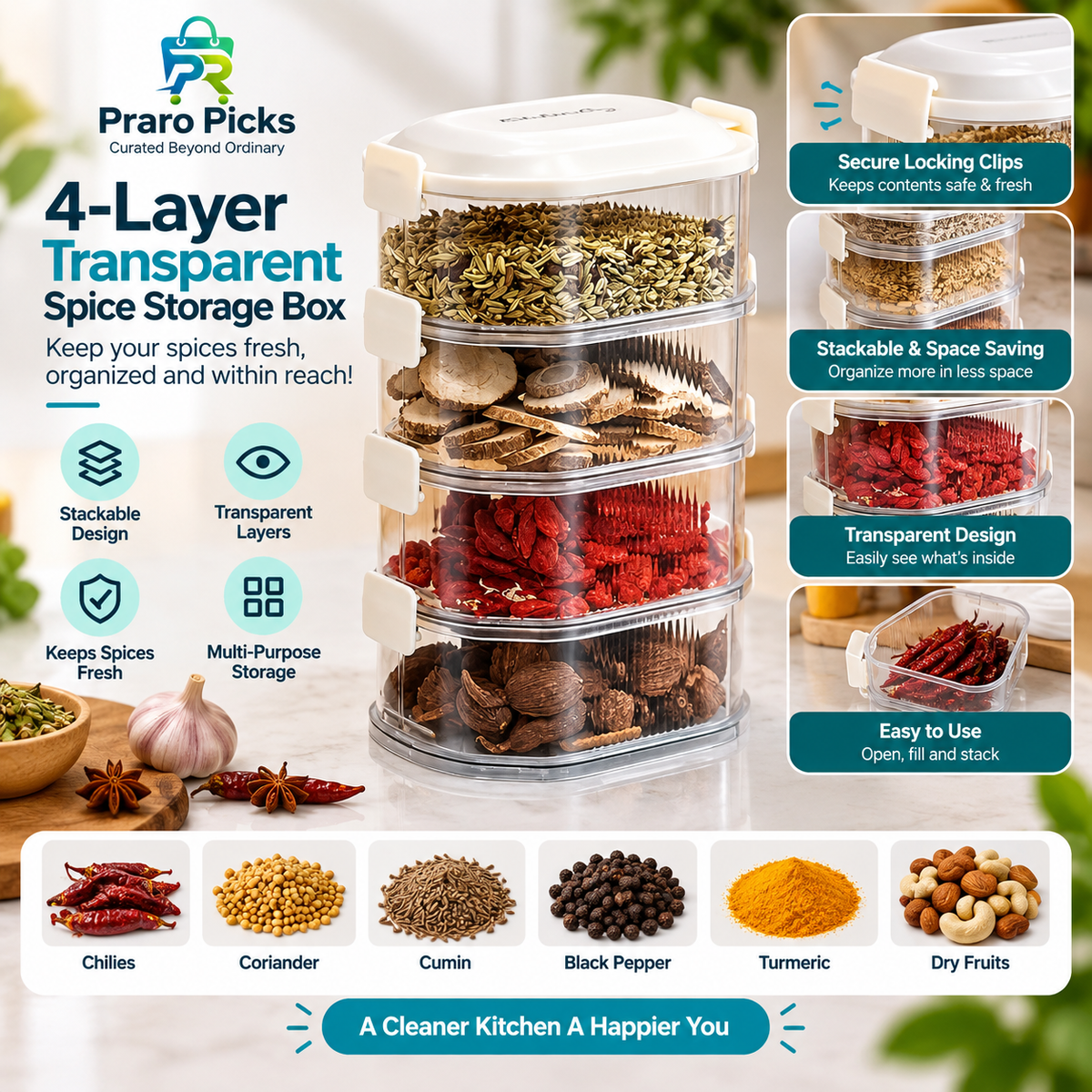4-Layer Smart Stack Multi-Purpose Kitchen Organizer